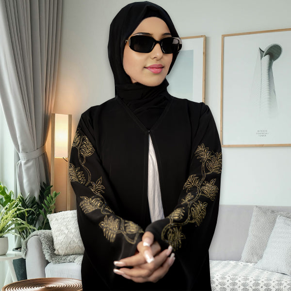 Stunning Nida Material Abaya with Crystal Embellishments and Embroidery