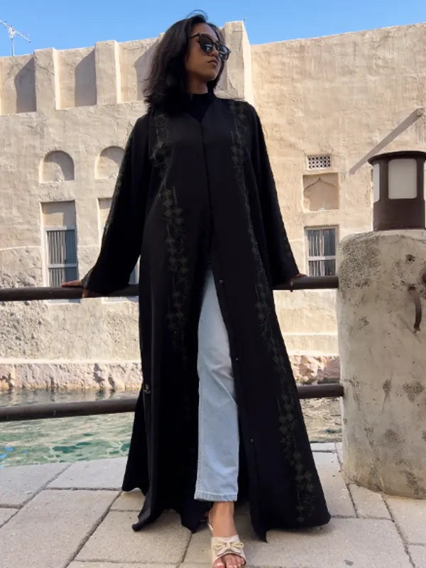 Abaya black | Green embroidery work