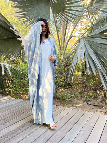 Blue velvet Shrug with white inner Abaya