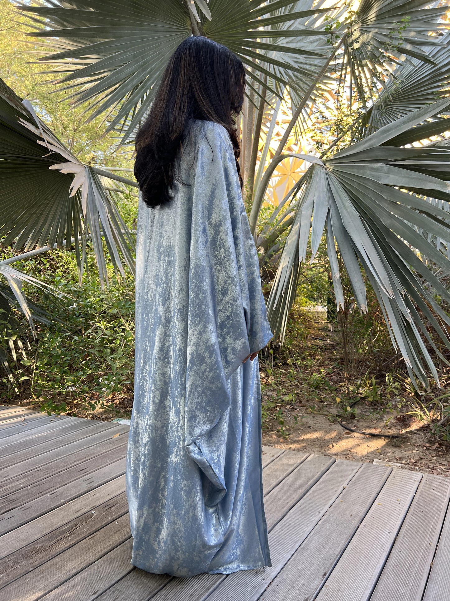 Blue velvet Shrug with white inner Abaya