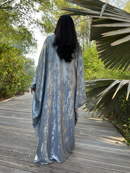 Blue velvet Shrug with white inner Abaya