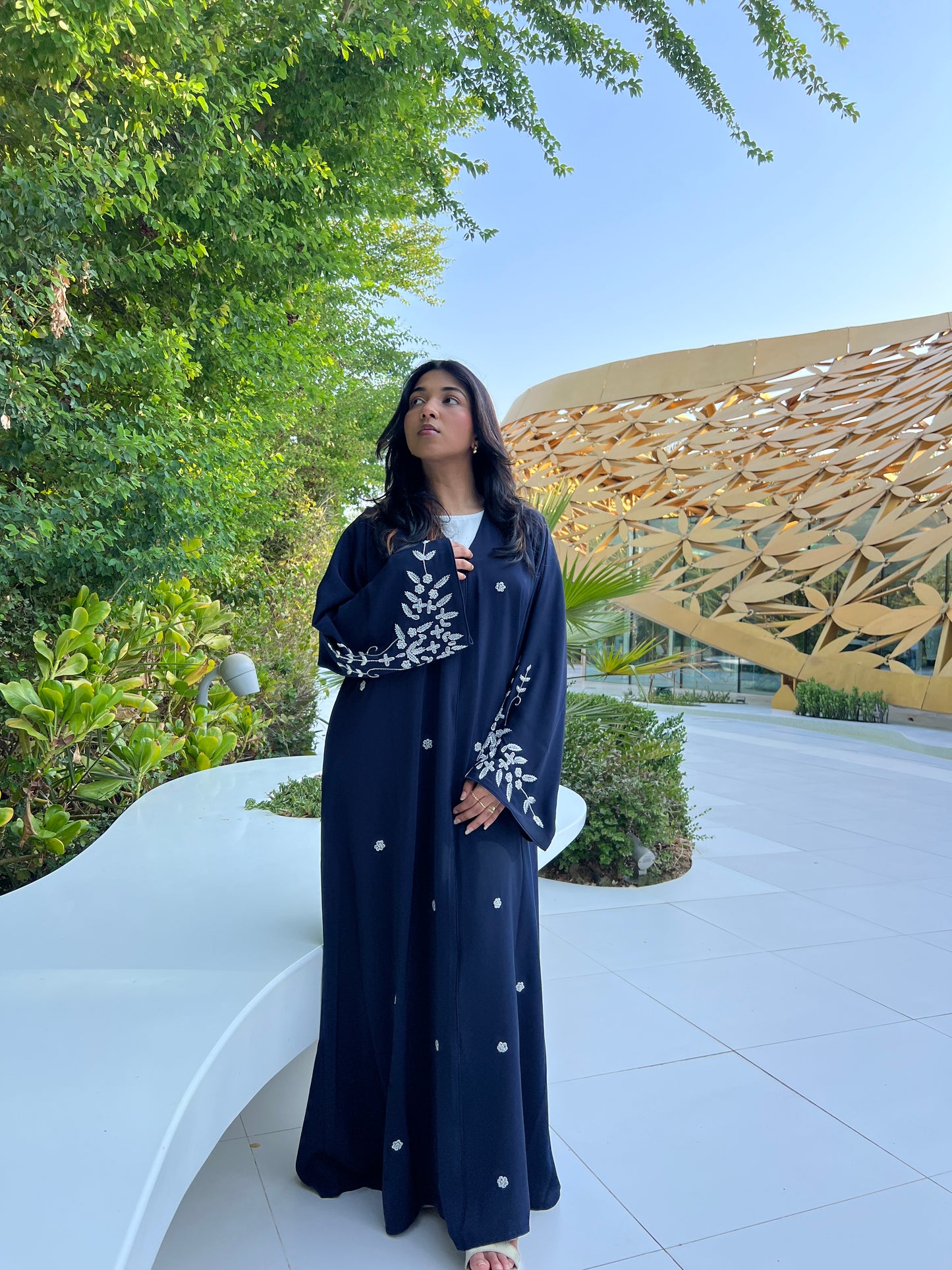 Navy blue Abaya with hand work