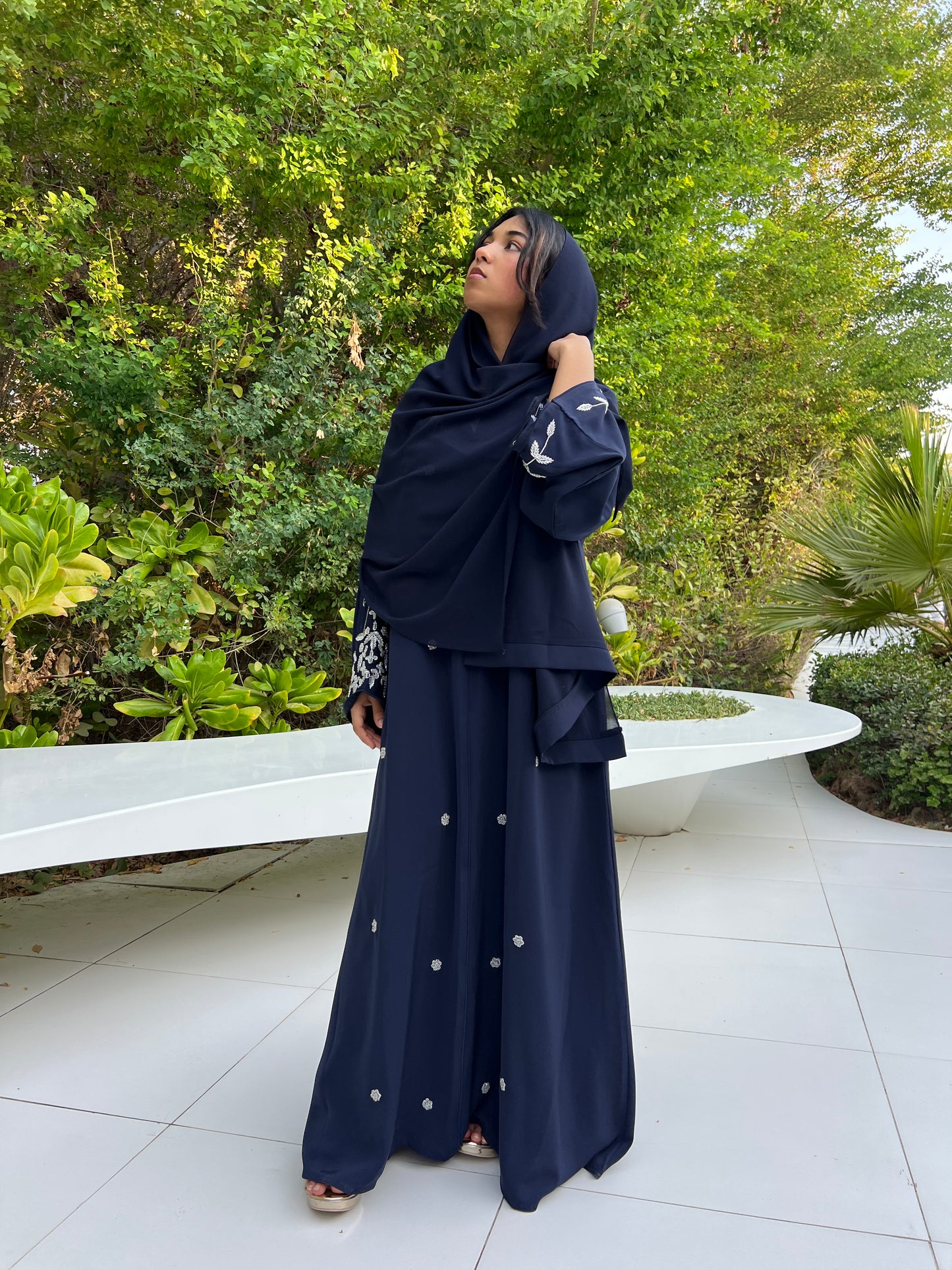 Navy blue Abaya with hand work