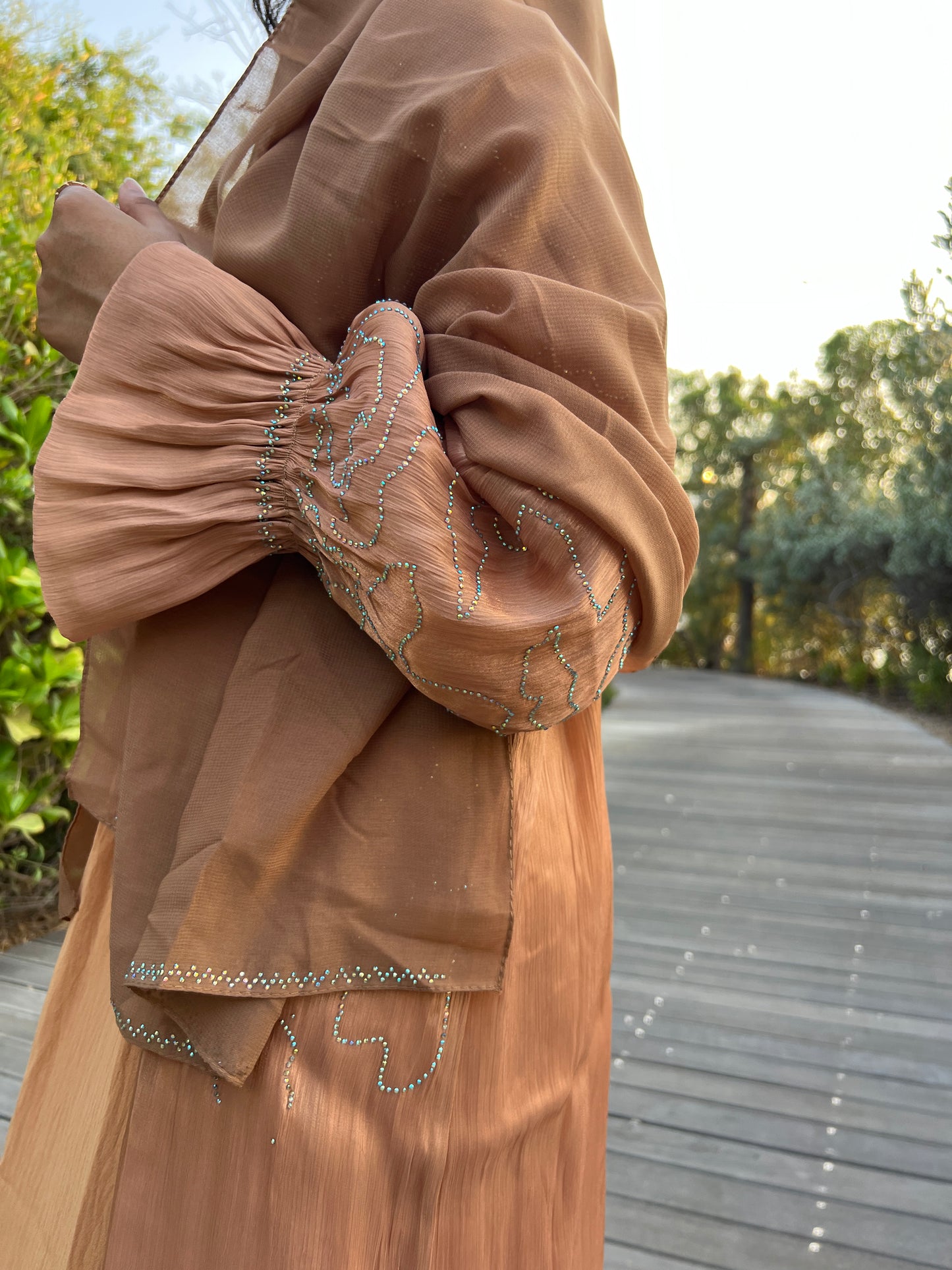 Golden brown Abaya with brown inner