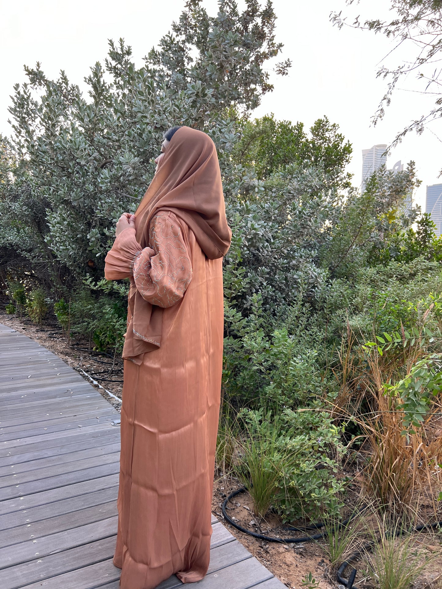 Golden brown Abaya with brown inner