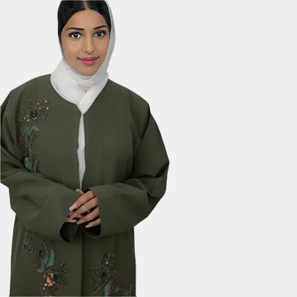 Elegant Barbie Abaya – Handcrafted Floral Embroidery on Premium Fabric