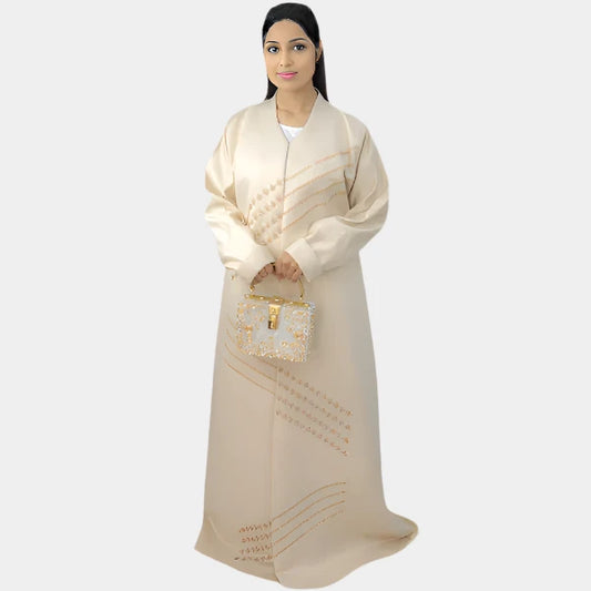 Luxurious Satin Abaya – Handcrafted Details with Saudi-Inspired Sleeves