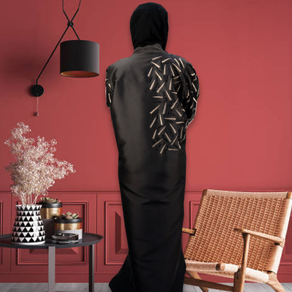 Elegant Satin Abaya with Embroidery and Handwork