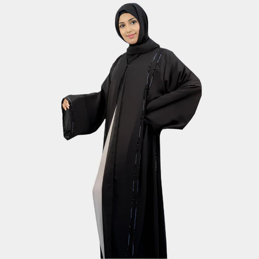 Stunning Double Chiffon Abaya with Crystal Accents and Handwork