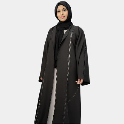 Elegant Foa Material Abaya with Laser Cutting and Crystal Accents