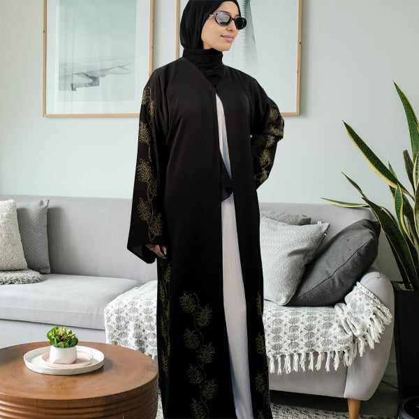 Stunning Nida Material Abaya with Crystal Embellishments and Embroidery