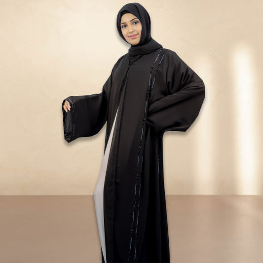 Stunning Double Chiffon Abaya with Crystal Accents and Handwork
