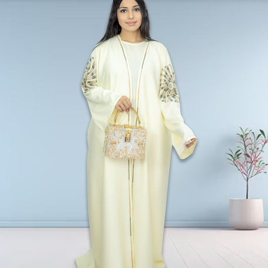 Sleek Korean Abaya Set – Handcrafted Detailing with Matching Dress