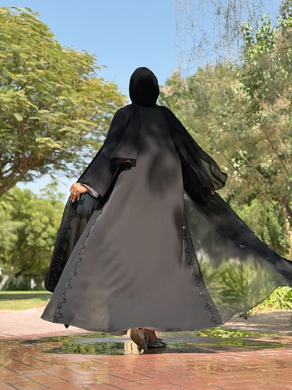 Nida and Chiffon plain abaya with lace – NYLA FZE LLC Nida and Chiffon plain abaya with lace – NYLA FZE LLC